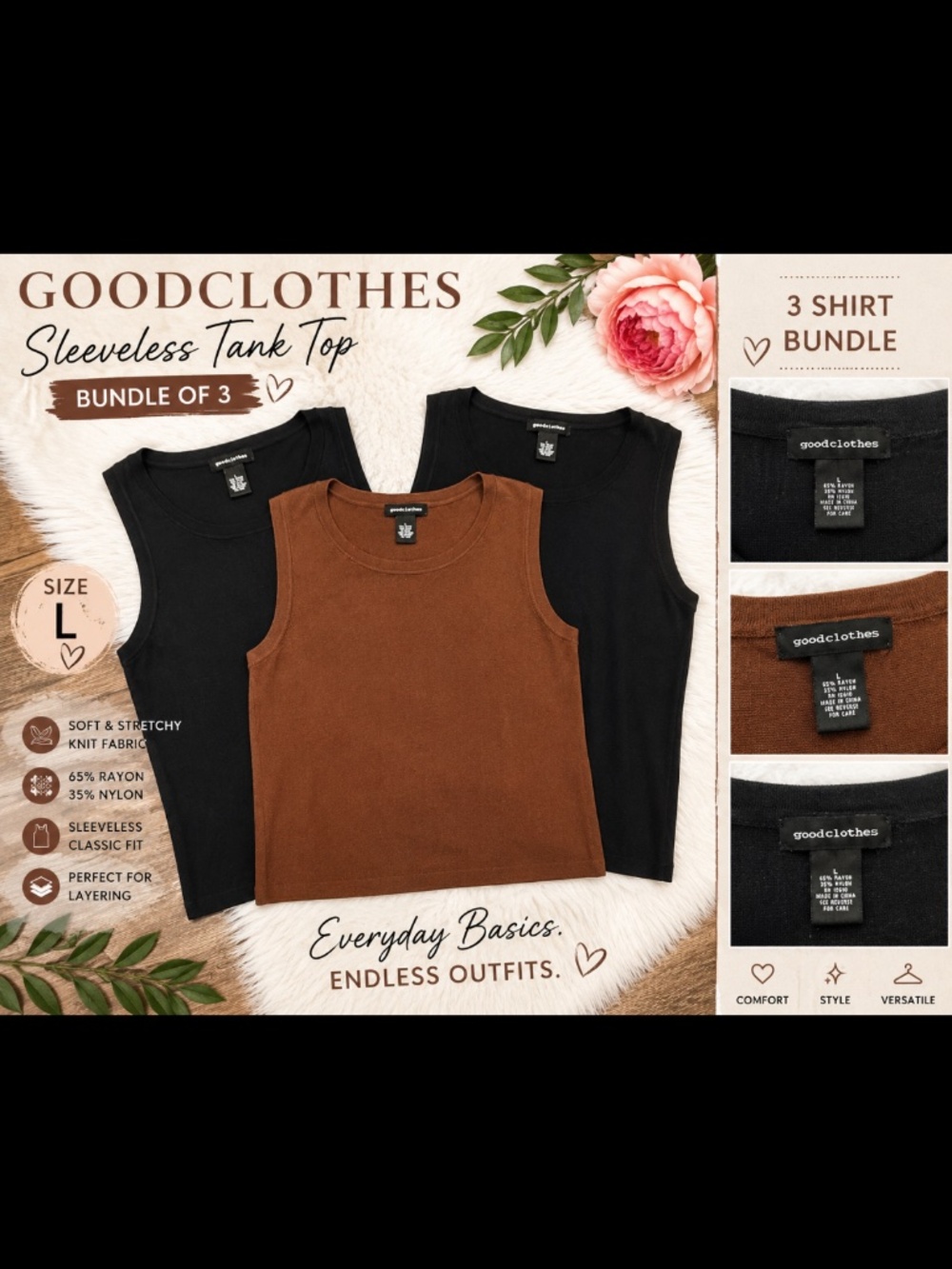 Goodclothes Sleeveless Knit Tank Top Bundle Size Large Brown & Black